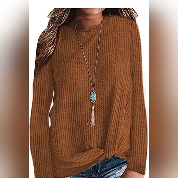 Todolor Tops - Burnt Orange ROUND NECK LOOSE TOP BLOUSE. Twist Hem. SZ XL